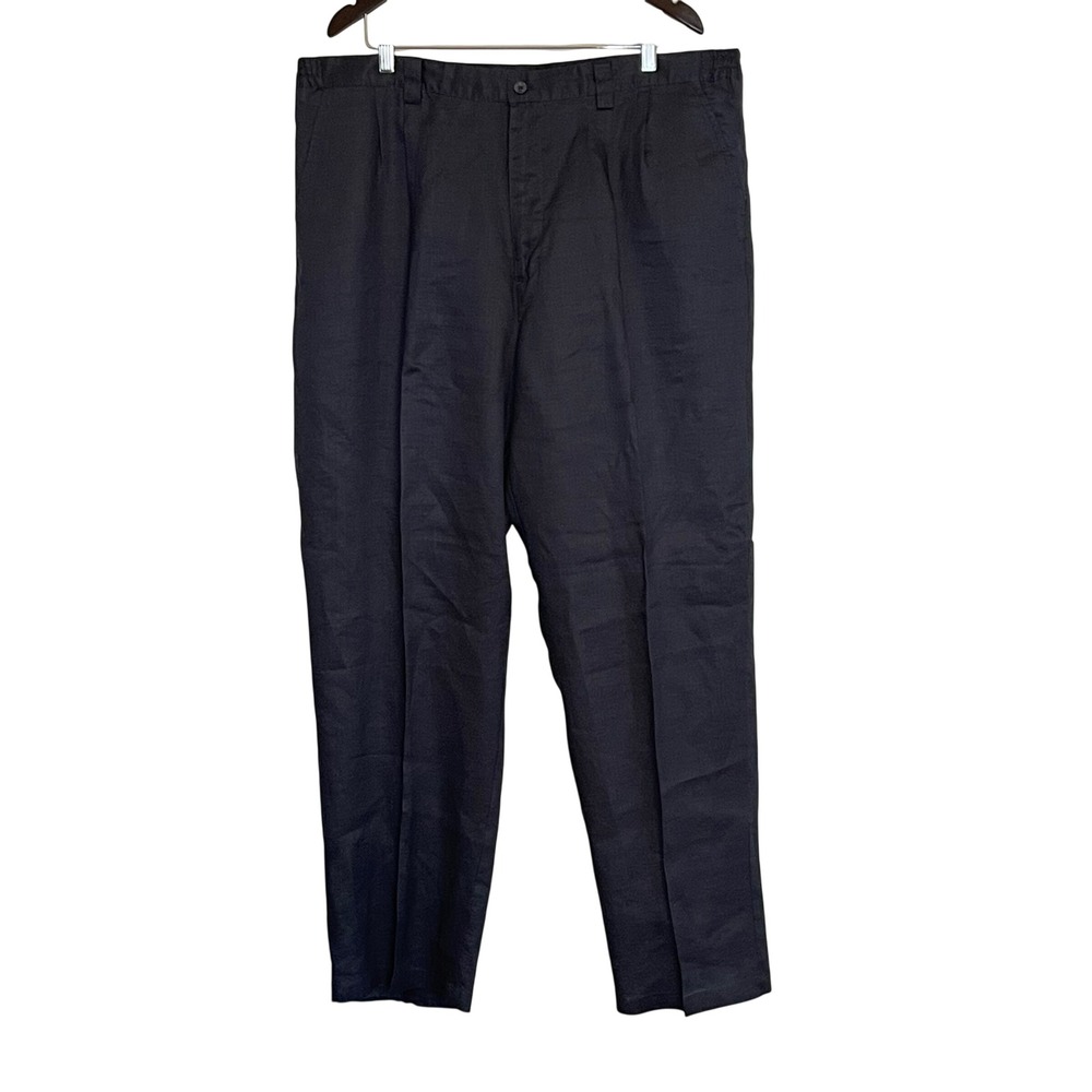 Godbody Mens 2XL Navy Blue Linen Pleated Pants Elastic Waist Relaxed Straight